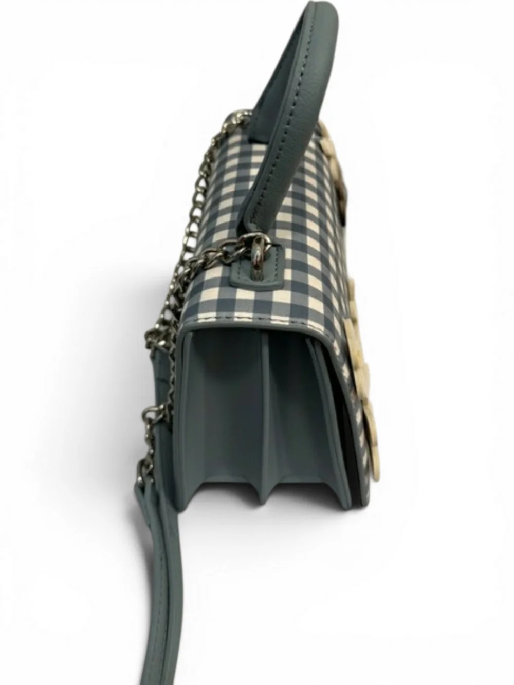 Betsey Johnson Blue Gingham Crossbody w/ Cream Daisy Appliqués NWT!